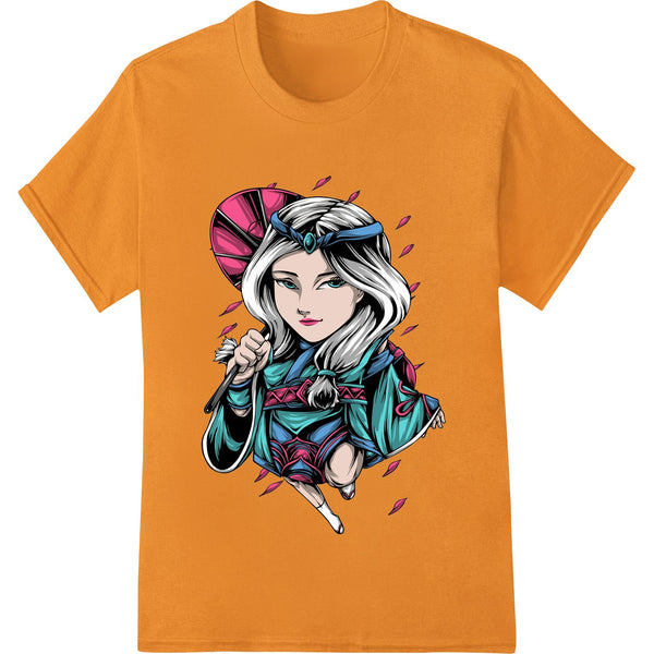 Bold anime girl illustration with vibrant colors, printed using DTF (Direct to Film) transfer technology for custom apparel