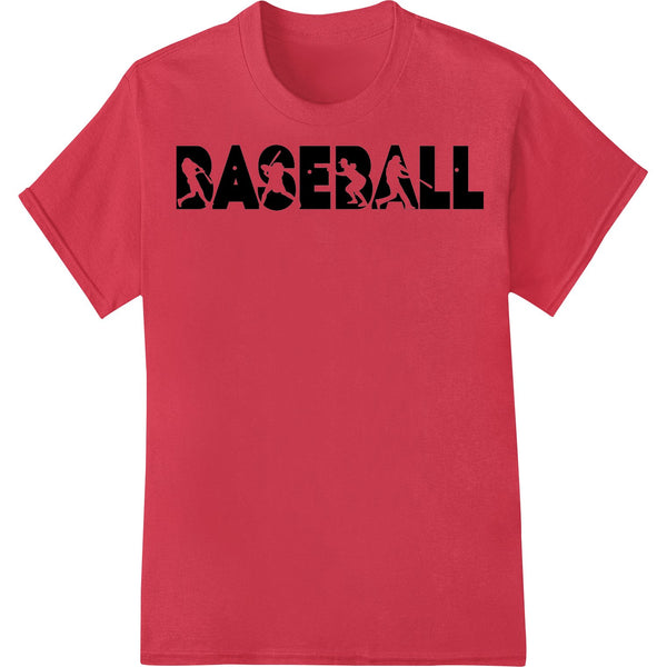 Black and white 'BASEBALL' text design printed using Direct to Film technology for heat transfer on apparel