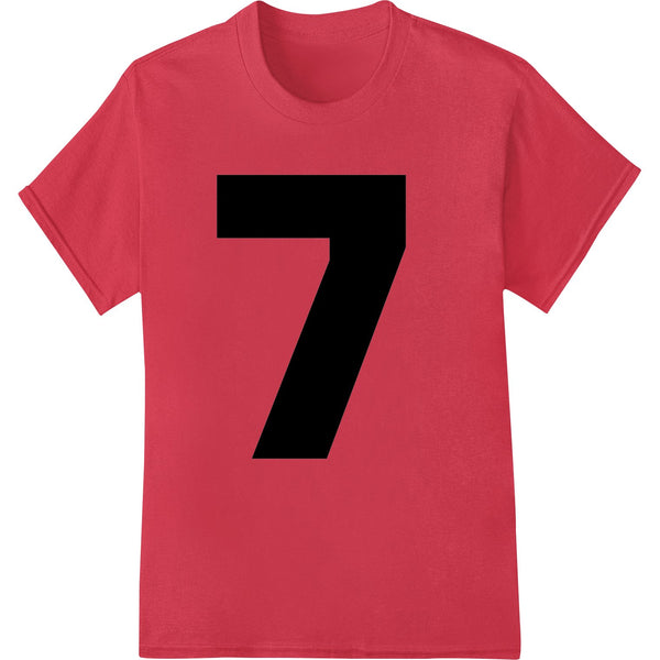 Black minimalist heat transfer vinyl design featuring a bold typographic '7' ideal for custom t-shirt printing and apparel...