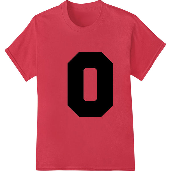 Bold black letter O design against a white background, a modern minimalist direct to film (DTF) print for custom apparel