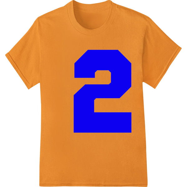 Large bold royal blue number 2 heat transfer design for custom apparel and merchandise printing using the DTF process.