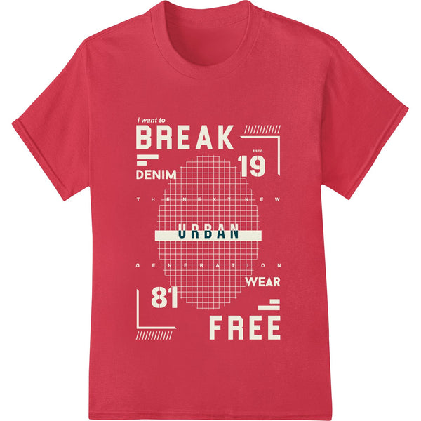 Black and white geometric heat transfer design with the text 'BREAK 10 FREE' in a bold typeface, suitable for DTF printing.