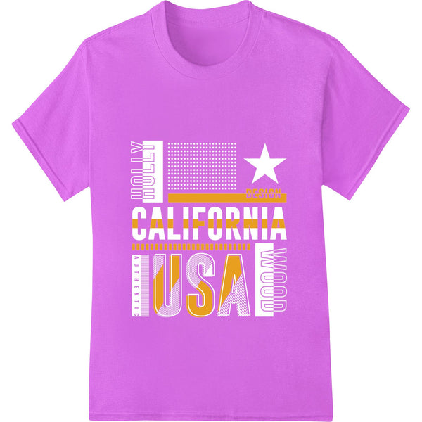 Bold and vibrant DTF print heat transfer design featuring the text 'California' in a colorful and eye-catching style.