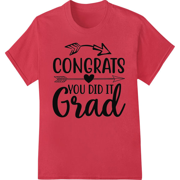 Bold 'Congrats Grad' text design printed using Direct to Film transfer technique for graduation apparel.