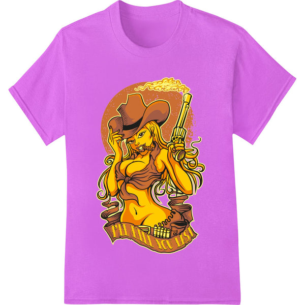 A bold and colorful illustration of a cowgirl, perfect for DTF heat transfer printing on t-shirts and apparel.