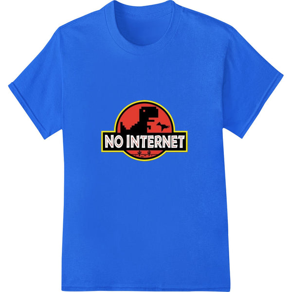 Bold graphic design of a dinosaur with 'NO INTERNET' text, suitable for DTF printing and heat transfer on t-shirts or...