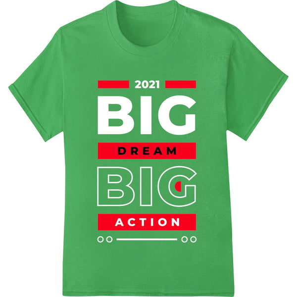 Bold black text design with the words 'DREAM ACTION' arranged in a stylish typographic layout - great for heat transfer...