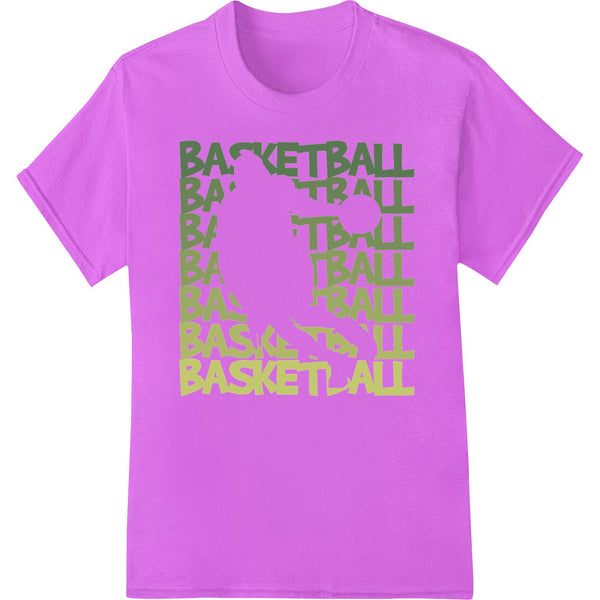 Bold green 'BASKETBALL' repeating text pattern heat transfer design for custom DTF prints and t-shirt printing