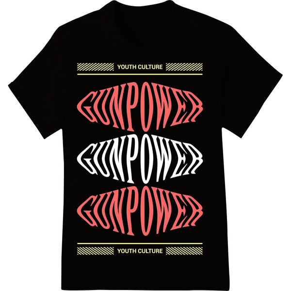 Bold red explosion graphic design printed using direct-to-film (DTF) heat transfer printing process for custom t-shirts and...