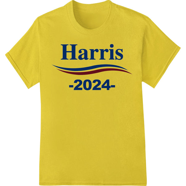 Bold red, white, and blue graphic design featuring the text 'Harris 2024' in a stylized font, suitable for direct to film...