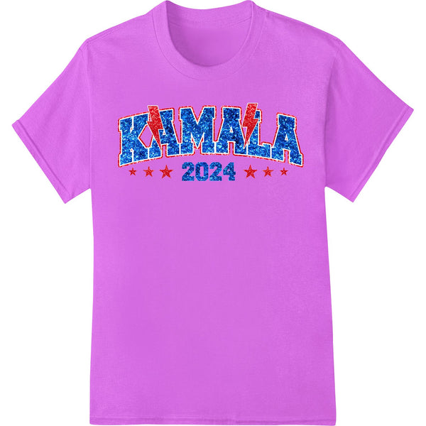 Bold Kamala 2024 campaign design with stars and stripes pattern perfect for DTF heat transfers on t-shirts and apparel.