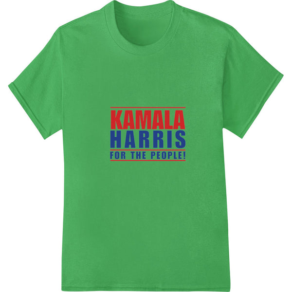 Bold text-based design with Kamala Harris' name in red, white and blue colors, suitable for direct-to-film heat transfer...