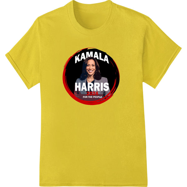 Bold stylized portrait of Kamala Harris printed as a DTF (Direct to Film) transfer for heat pressing onto shirts and apparel.