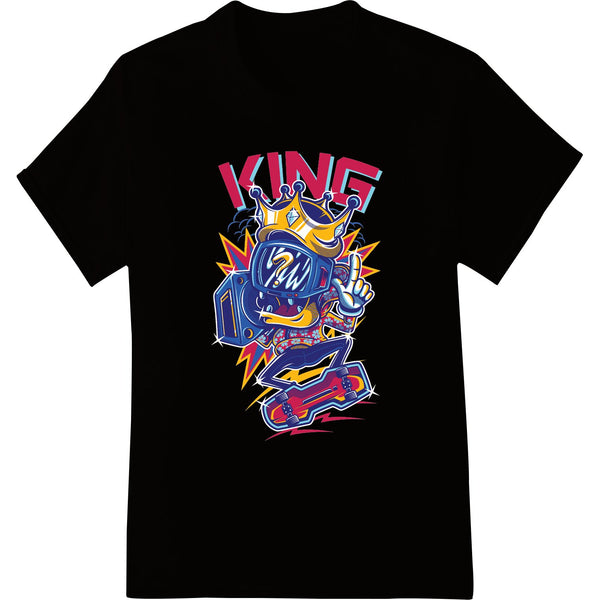 Bold KING graphic design DTF heat transfer film for direct-to-garment printing on t-shirts, hoodies, and other apparel.