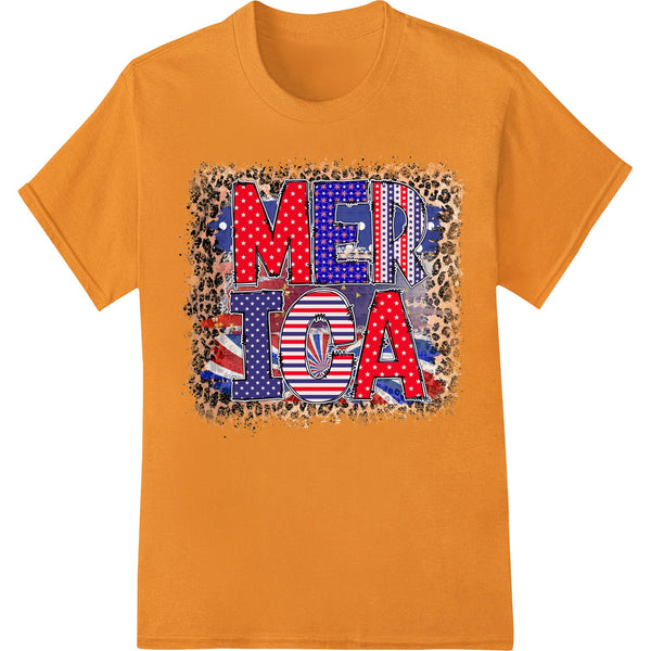 Bold MERICA text design with American flag colors and typography for 4th of July DTF print or heat transfer