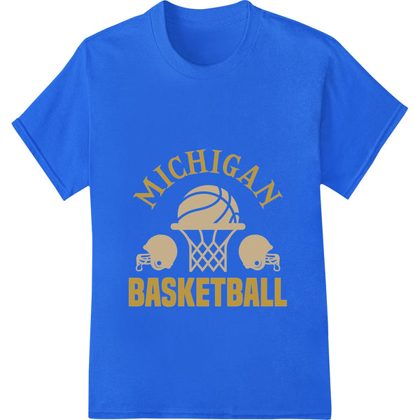 Bold Michigan Wolverines basketball design printed using the Direct to Film (DTF) heat transfer method for custom apparel