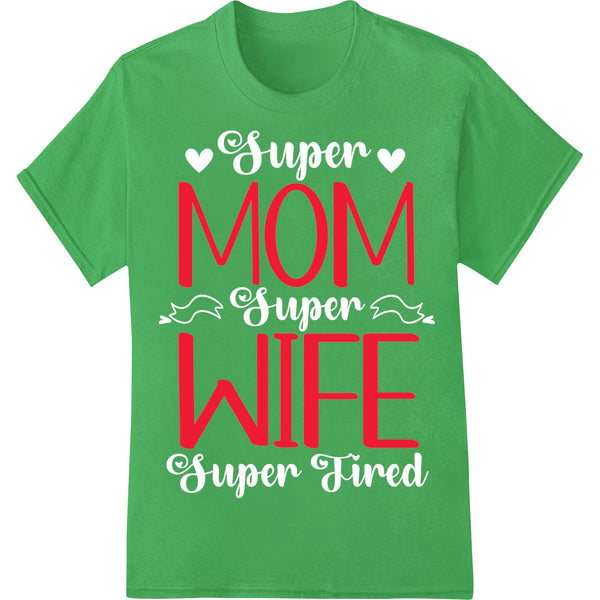 Bold black text 'MOM WIFE' print design on a white background, ready for direct-to-film heat transfer printing.