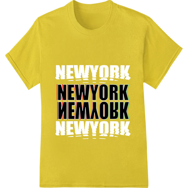 Bold red and black typographic design featuring the text 'New York' in a stylized font on a white background