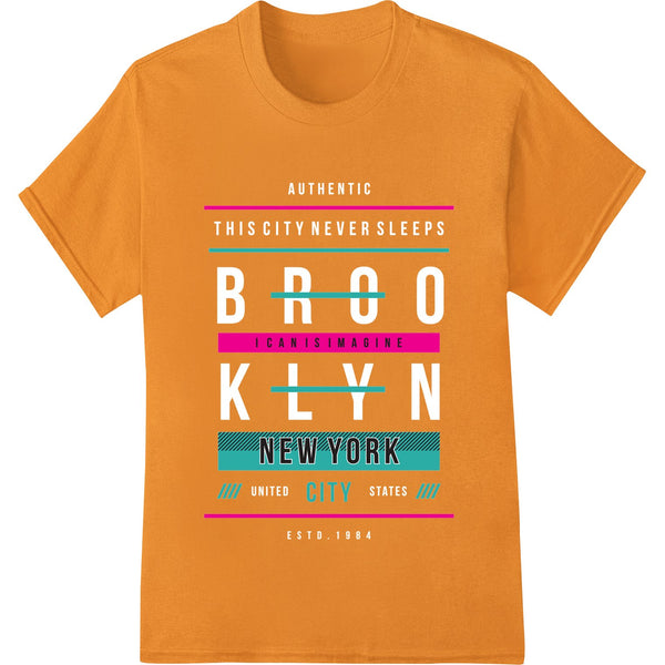 Bold NYC graphic print with vibrant colors and modern urban style, suitable for direct to film printing on apparel.