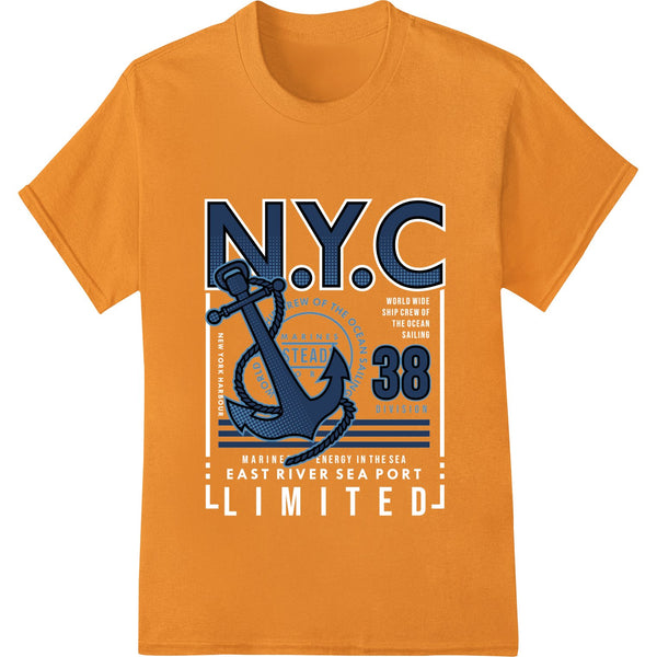 A bold anchor design in navy blue and white, inspired by New York City's maritime heritage for direct-to-film printing.