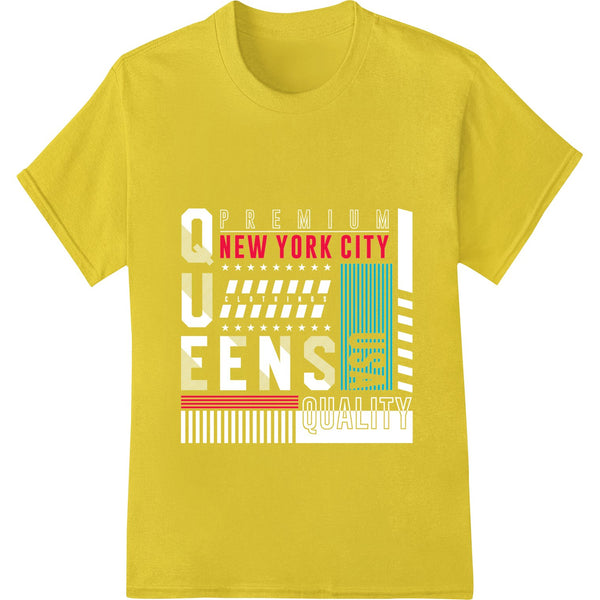 Bold and colorful direct to film print featuring stylized New York City skyscrapers in an urban chic illustrative design.