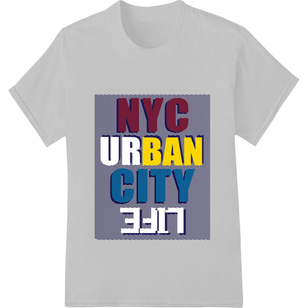 Bold NYC urban city skyline design in black and white with geometric patterns, suitable for DTF heat transfer printing