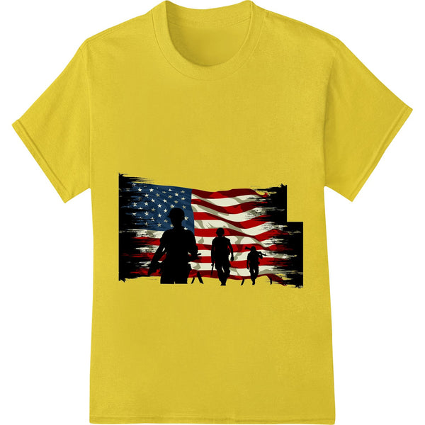 Bold and vibrant American flag design direct to film heat transfer for custom t-shirt printing and apparel decoration.