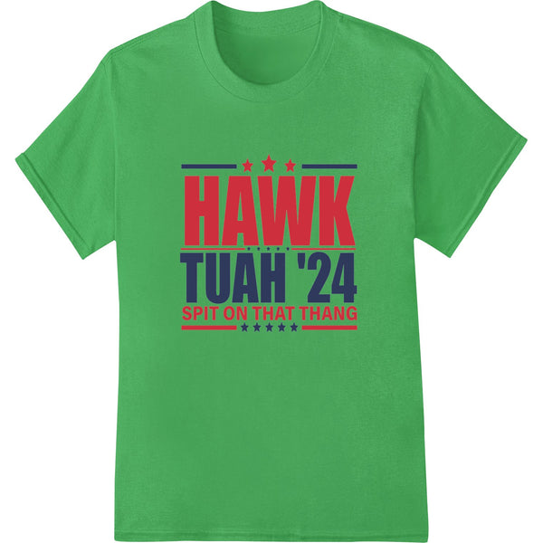 Bold red, white and blue 'HAWK TUAH '24' design with stars and stripes for patriotic DTF heat transfer prints.