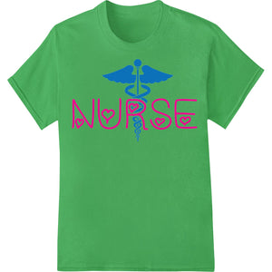 Bold Pink NURSE Design with Blue Caduceus Medical Symbol - SUPERDTF - DTF Prints - DTF Transfers - Custom DTF Prints