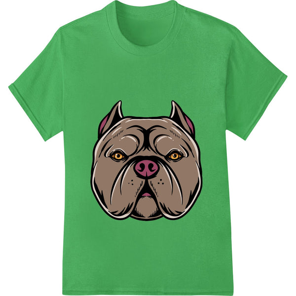 Bold black and white graphic of a pitbull's face, suitable for direct to film (DTF) heat transfer printing on apparel.