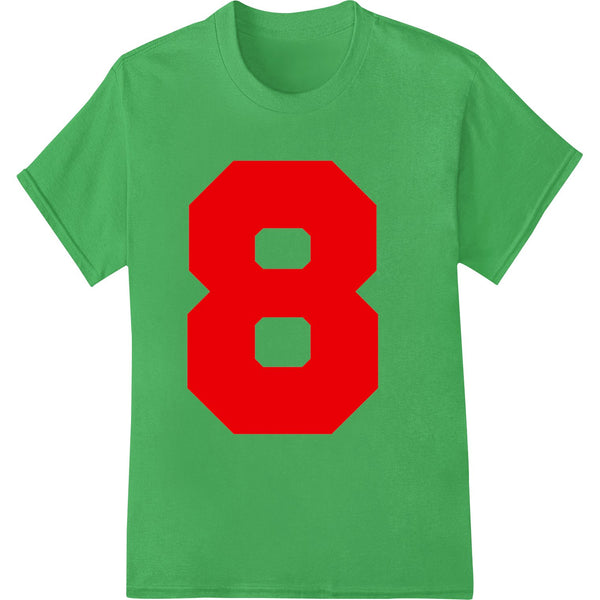 Bold red number 8 heat transfer design for DTF printing on t-shirts, hoodies and other apparel