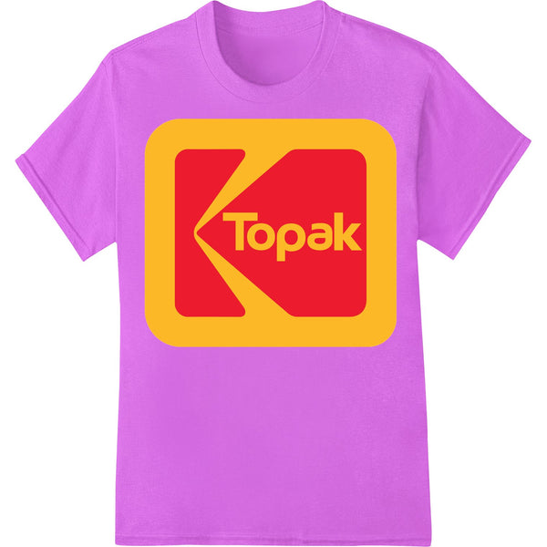 Bold red arrow Topak logo design printed as a Direct to Film (DTF) heat transfer for custom apparel and t-shirt printing.