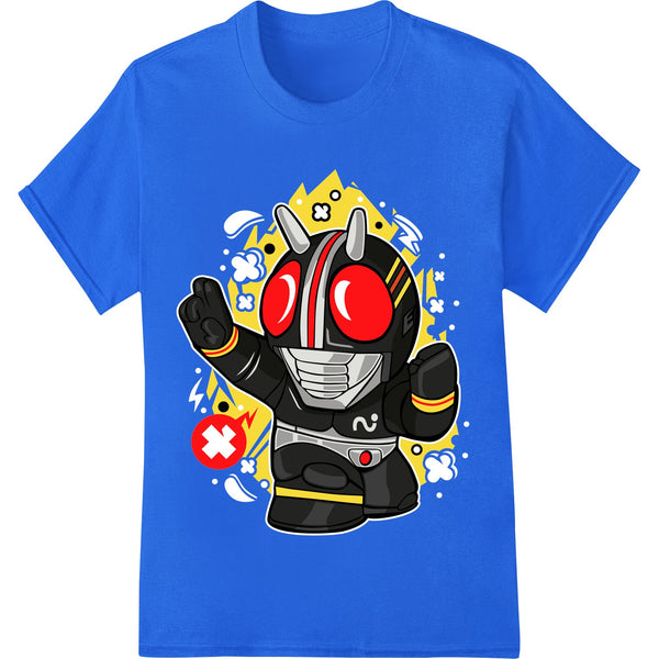 Bold futuristic robot superhero character illustration DTF heat transfer print for custom apparel and t-shirt designs