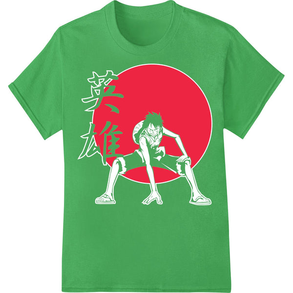 Black silhouette DTF print of a samurai warrior against a red background, ideal for Japanese New Year themed apparel.