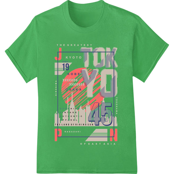 Vibrant abstract geometric design inspired by Tokyo in 1945, suitable for DTF printing and heat transfer onto apparel.