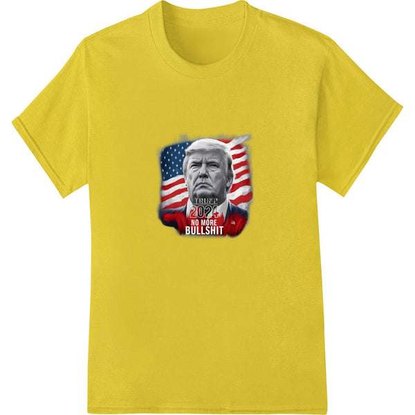 Bold red, white and blue portrait illustration of Donald Trump with 'No More BS' text for DTF heat transfer printing