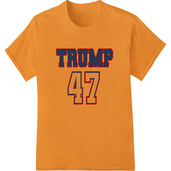 Bold DTF heat transfer design featuring Donald Trump in red, white and blue colors with an American flag motif.