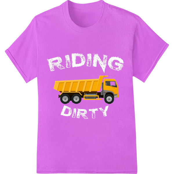 Bold yellow dump truck design suitable for DTF (Direct to Film) heat transfer printing onto t-shirts and apparel