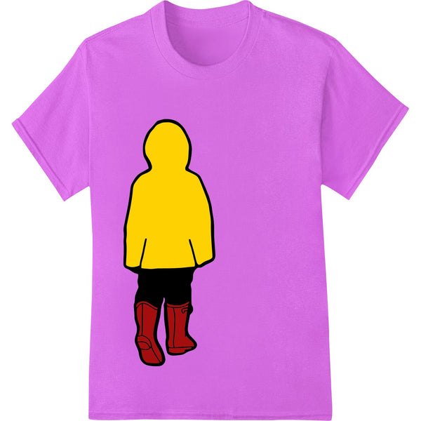 Yellow raincoat and boots heat transfer design ideal for custom apparel with DTF or direct-to-film printing technology.