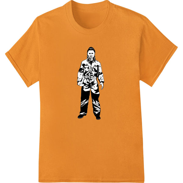 Silhouette graphic print of the horror movie villain Michael Myers in a menacing stance with a kitchen knife