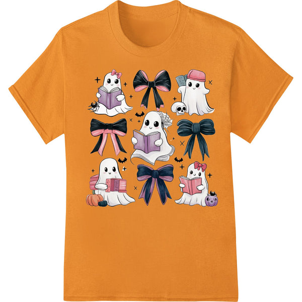 Illustration of two cute ghosts with bows, perfect for direct-to-film printing on custom apparel and accessories.