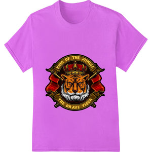 Illustration of a fierce, snarling tiger face with the words 'Brave Tiger King: Unleash Your Wild Side'