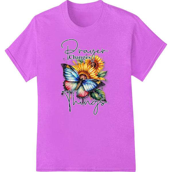 Colorful butterfly and sunflower design with the word 'Prayer' - DTF heat transfer for custom t-shirt printing