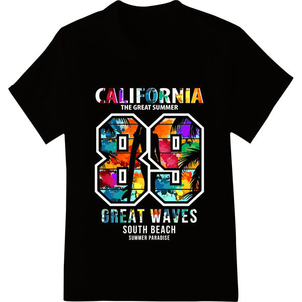 Colorful abstract typographic design with 'California Breakthroughs' text, suitable for direct-to-film (DTF) heat transfers.