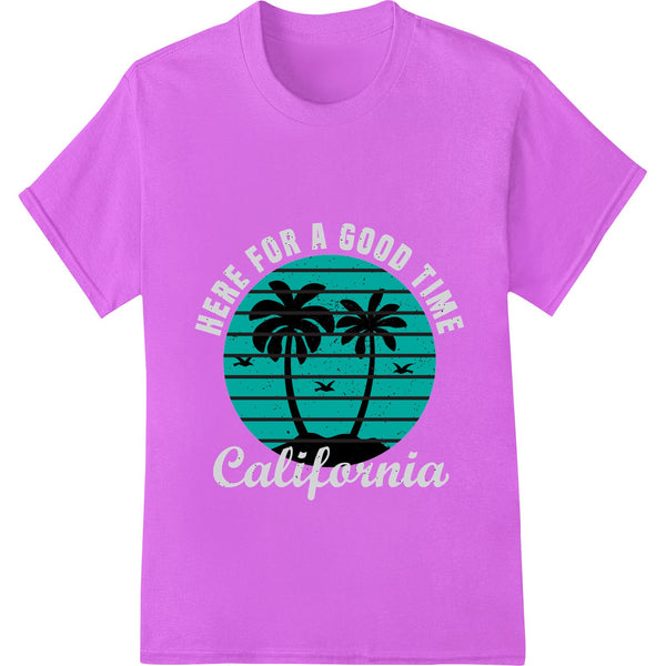 Tropical sunset design with palm trees, sun rays, and the words 'California Dreamin' perfect for DTF heat transfers on...