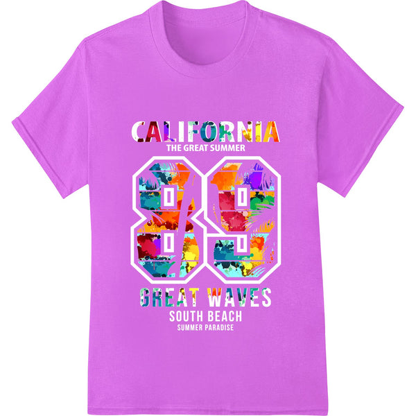 Colorful mosaic design inspired by California dreaming, suitable for DTF heat transfer on apparel