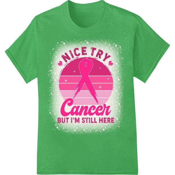 Pink ribbon design heat transfer with the words 'Cancer Survivor' for DTF/direct-to-film printing on custom apparel and...