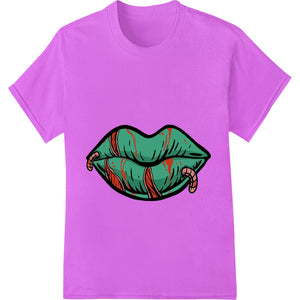 Illustrated candy cane lips design in red and white, perfect for festive Christmas and holiday DTF heat transfer prints