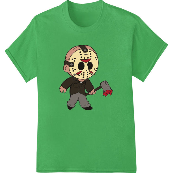 Cartoon illustration of Jason Voorhees, the killer from Friday the 13th horror movies, in a menacing pose with his signature...