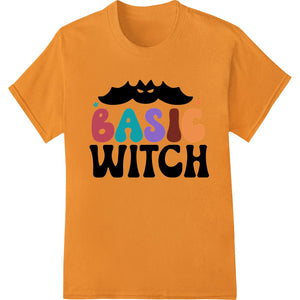 Black and white 'Basic Witch' text design with moon and star graphics, ready for direct to film printing on t-shirts